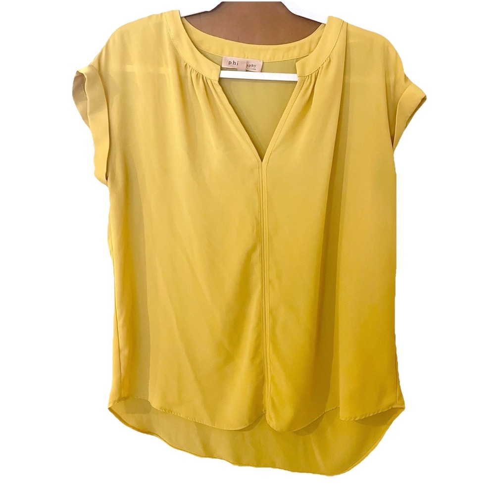 Philosophy Republic Clothing Mustard Yellow‎ Split Neck Cuffed Blouse Top Medium